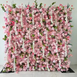 White Baby Breath Rose Artificial Flower Wall Backdrop Roll up 5D Simulation Floral Wall Wedding Banquet Hall Event Photo - 1*1ft / #17