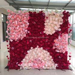 F198 Luxury Restaurant Wall Backdrop Decor Burgundy Flower Mat Artificial 3D 5D Red Faux Silk Rose Flower Wall for Wedding Event