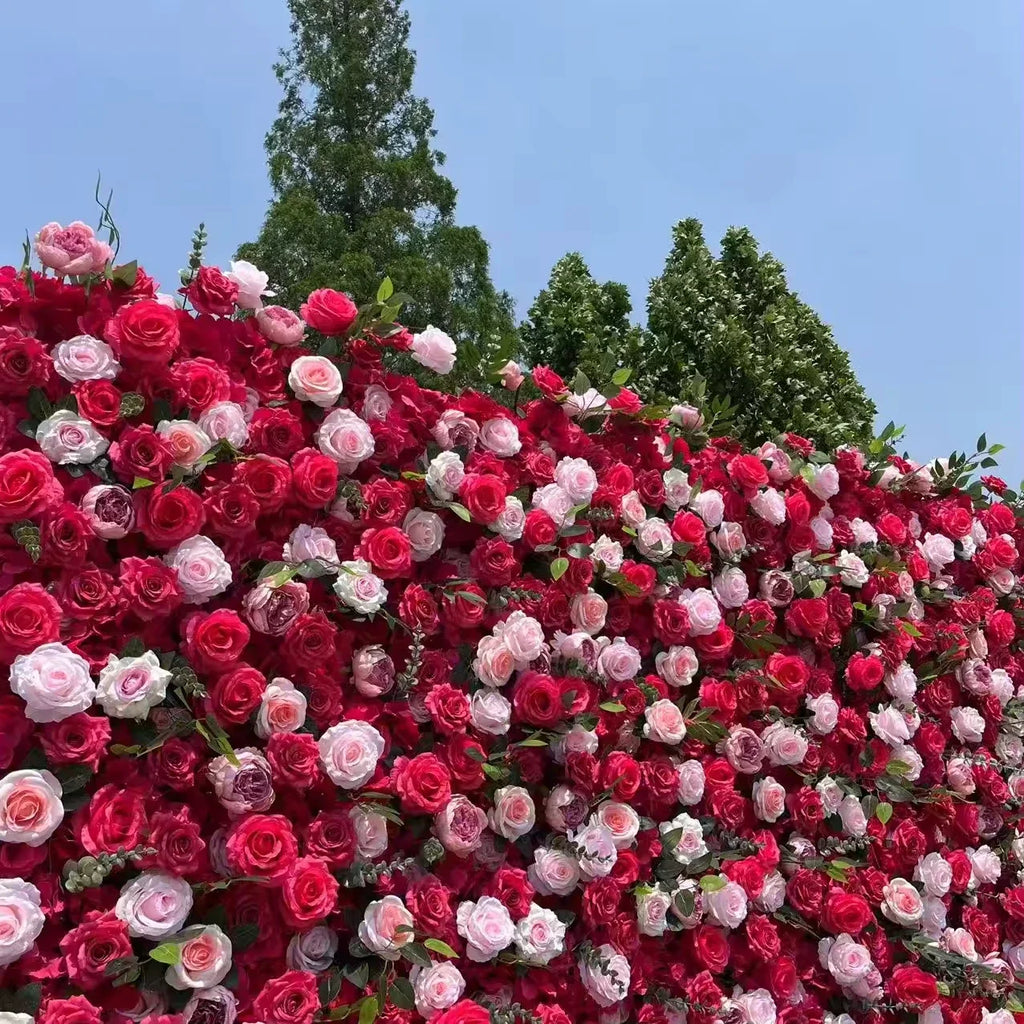 Custom Size Elegant Silk Artificial Floral Backdrop Wall Rose Flower Wall for Wedding Valentine's Day Christmas Party Event