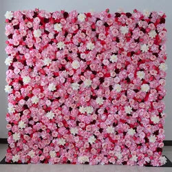 EG-M041 5D 8ft X 8ft Roll up Fabric Flower Wall Artificial Rose White Flower Wall for Wedding Backdrop Decoration - 1 Square Meter / White 10