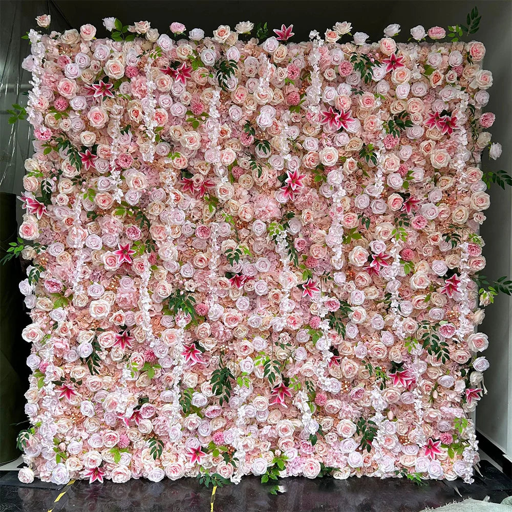 2x2M Flower Wall Panel 3D Silk Rose Floral Wall Decor for Wedding Home Decor Background Shop Party Photo Arrangement