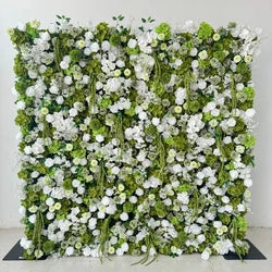 White Baby Breath Rose Artificial Flower Wall Backdrop Roll up 5D Simulation Floral Wall Wedding Banquet Hall Event Photo - 1*1ft / #19