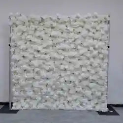EG-M041 5D 8ft X 8ft Roll up Fabric Flower Wall Artificial Rose White Flower Wall for Wedding Backdrop Decoration - 1 Square Meter / Green 05