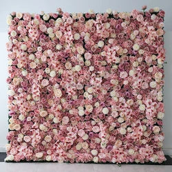 A01 Custom Pink White Floral Wall Panel Backdrop 3D 5D Roll up Zipper Fabric Artificial Silk Rose Flower Wall for Wedding Decor - #22 413
