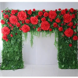 F198 Luxury Restaurant Wall Backdrop Decor Burgundy Flower Mat Artificial 3D 5D Red Faux Silk Rose Flower Wall for Wedding Event - 8ft x 8ft , 4ft x 8ft , 10ft x 8ft , or Custom / 46 flower wall