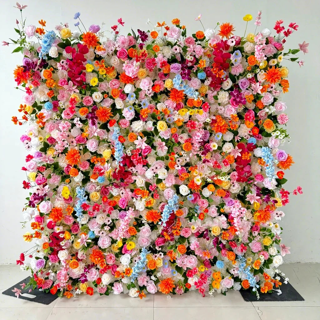 Hot Selling 8ft X 8ft Colorful Artificial Flower Wall Panel Wedding Backdrop with Floral Arrangement