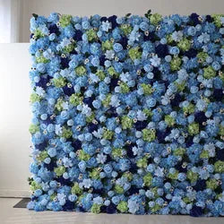 EG-M041 5D 8ft X 8ft Roll up Fabric Flower Wall Artificial Rose White Flower Wall for Wedding Backdrop Decoration - 1 Square Meter / Blue 01