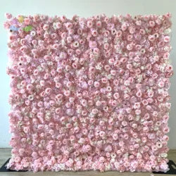White Baby Breath Rose Artificial Flower Wall Backdrop Roll up 5D Simulation Floral Wall Wedding Banquet Hall Event Photo - 1*1ft / #1