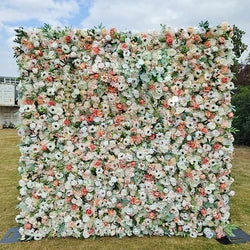 MYFW High-quality Customized 5D 3D Flower Wall Backdrop Silk Artificial Decorative Flower Wall Pink Wedding Rose Wall Penels - 240*240cm free size you like / White + Light Pink 02