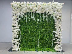 8x8 ft Silk Flower Wall Panel Square Artificial Floral Backdrop for Wedding Hotel Banquet Event Decoration - 8ft*8ft / Red 4