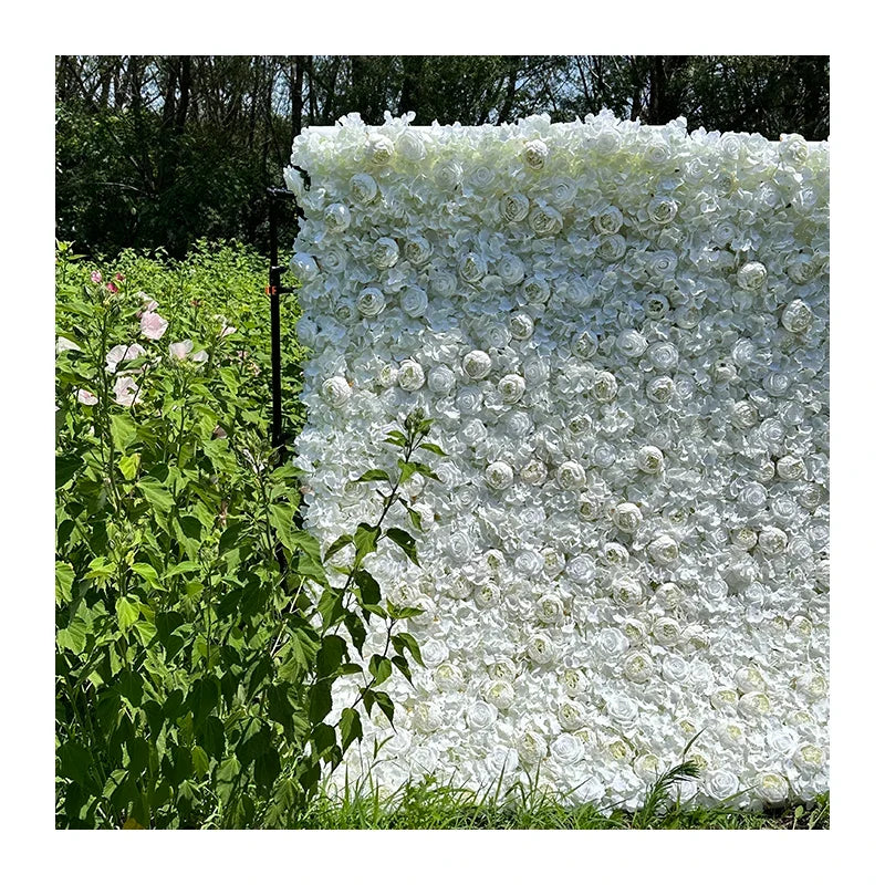 QYY Customized 3D Effects Mix Plant Flower Wall Mats Artificial Flowers Wall Rose Panel Decoration