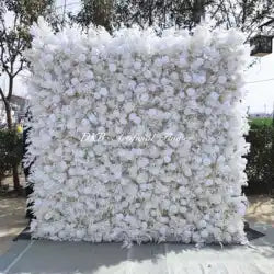 Wholesale Artificial Flower Wall 8ft X 8ft White Roll up Flower Wall Panel Silk Rose Wall Backdrop for Wedding Decoration - customizable / HQ265