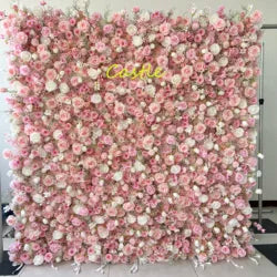 O-W011 8ft X 8ft  Roll up Cloth Flower Wall Backdrop Events Wedding Decor Artificial Flowers Wall Silk Rose Wall Flower Decor - 60cm x 40cm,8ft *8ft, 10ft*10ft / #019