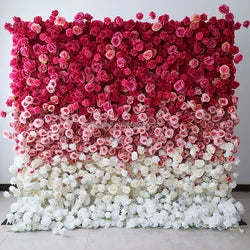 A01 Custom Pink White Floral Wall Panel Backdrop 3D 5D Roll up Zipper Fabric Artificial Silk Rose Flower Wall for Wedding Decor - #33 427