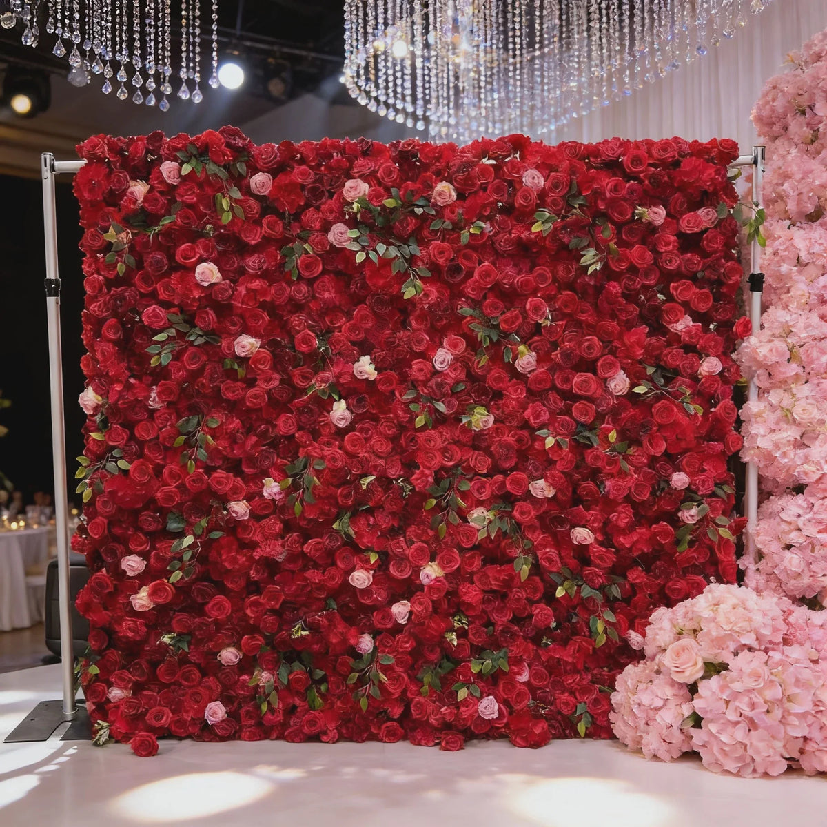 Pink White Rose Gradient Artificial Flower Background Wall Red Gradient Roses Net Red Punch Card Rose Hydrangea Flower Wall