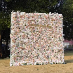 Wedding Party Event Decor  Flower Wall Panel  3D Roll up Fabric Cloth Artificial Silk Rose Flower Wall Backdrop