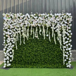 White Baby Breath Rose Artificial Flower Wall Backdrop Roll up 5D Simulation Floral Wall Wedding Banquet Hall Event Photo - 1*1ft / 29