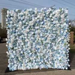 A01 Custom Pink White Floral Wall Panel Backdrop 3D 5D Roll up Zipper Fabric Artificial Silk Rose Flower Wall for Wedding Decor - #75 392