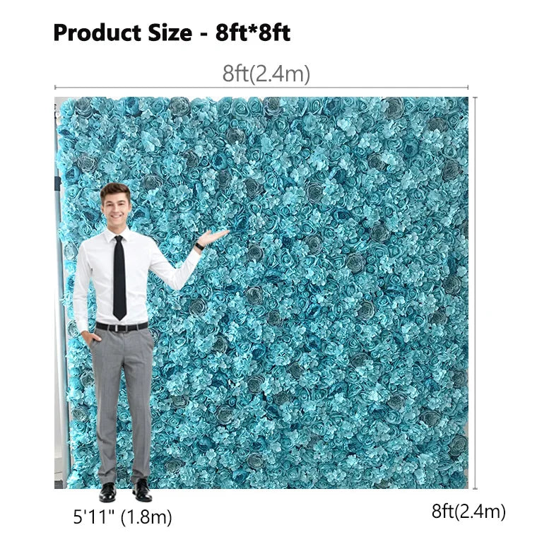 High-Quality Rolled Artificial Flower Wall 3D/5D Blue Flower Wall Background 8ft X 8ft Wedding Background Flower Wall
