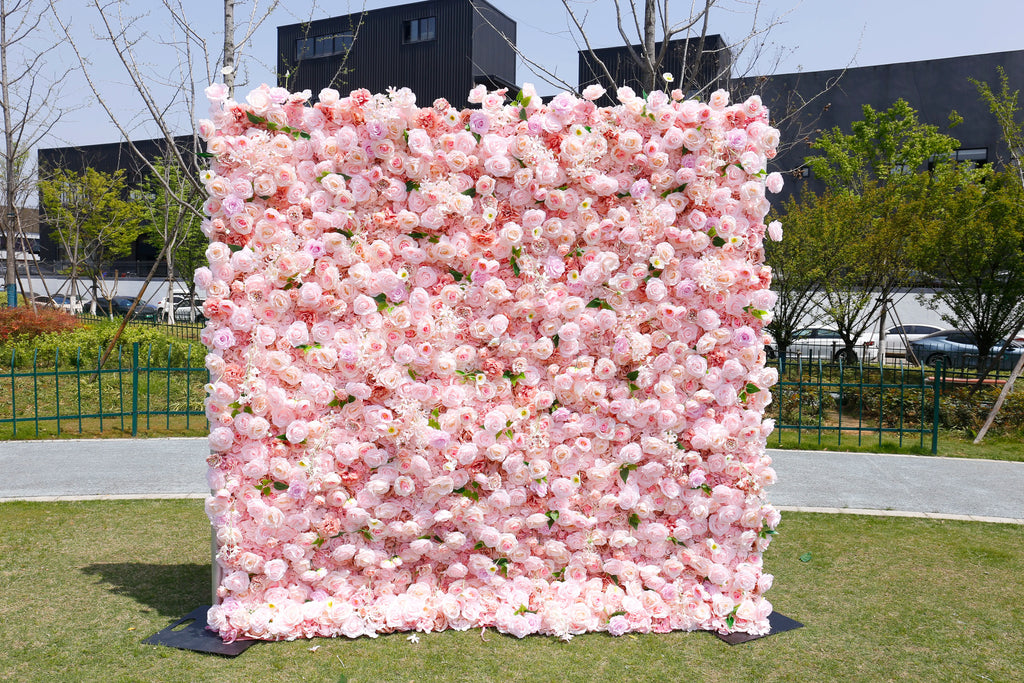 Fast Setup Wedding Decoration 3D Roll up Silk Artificial Flower Wall Backdrop Handmade Artificial Rose Flower Wall Panels for Party Wall for Event