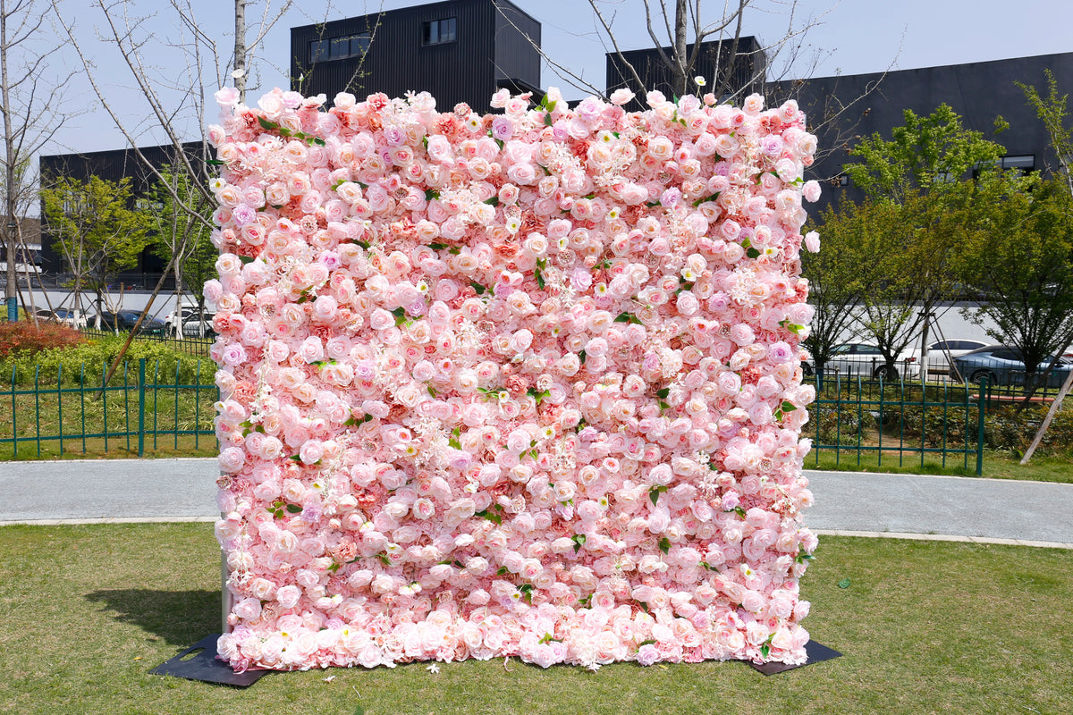 Fast Setup Wedding Decoration 3D Roll up Silk Artificial Flower Wall Backdrop Handmade Artificial Rose Flower Wall Panels for Party Wall for Event