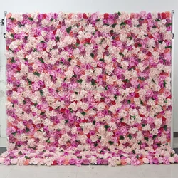 F198 Luxury Restaurant Wall Backdrop Decor Burgundy Flower Mat Artificial 3D 5D Red Faux Silk Rose Flower Wall for Wedding Event