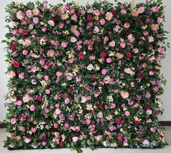 A01 Custom Pink White Floral Wall Panel Backdrop 3D 5D Roll up Zipper Fabric Artificial Silk Rose Flower Wall for Wedding Decor - #66 431