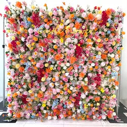 Custom OEM ODM Artificial Flower Wall 3D Mixed Silk Artificial Flowers Handmade Roll up Backdrop for Wedding Event Party Decor - 8ft*8ft, 10ft*10ft, Customized / FW684