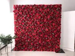 F198 Luxury Restaurant Wall Backdrop Decor Burgundy Flower Mat Artificial 3D 5D Red Faux Silk Rose Flower Wall for Wedding Event - 8ft x 8ft , 4ft x 8ft , 10ft x 8ft , or Custom / 64 flower wall