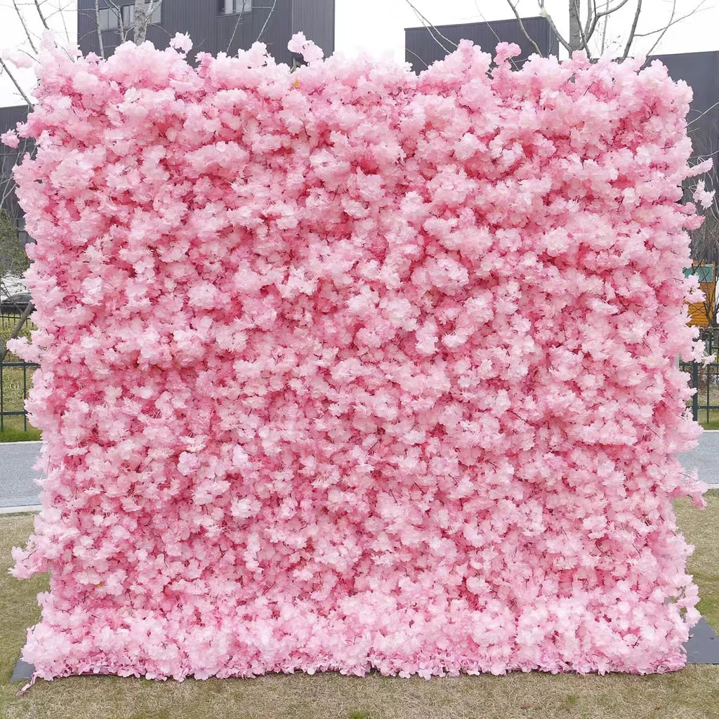 Ready Stock 5D Artificial Flower Supplier Wall Cherry Blossom Silk Cloth Background Wall for Wedding Decoration