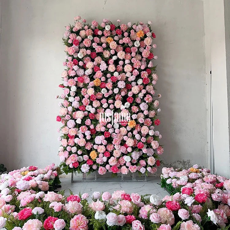 MSFAME Artificial Flowers Wall Wedding Decoration 5D Large Panel Backdrop Peony Pink Flower Wall