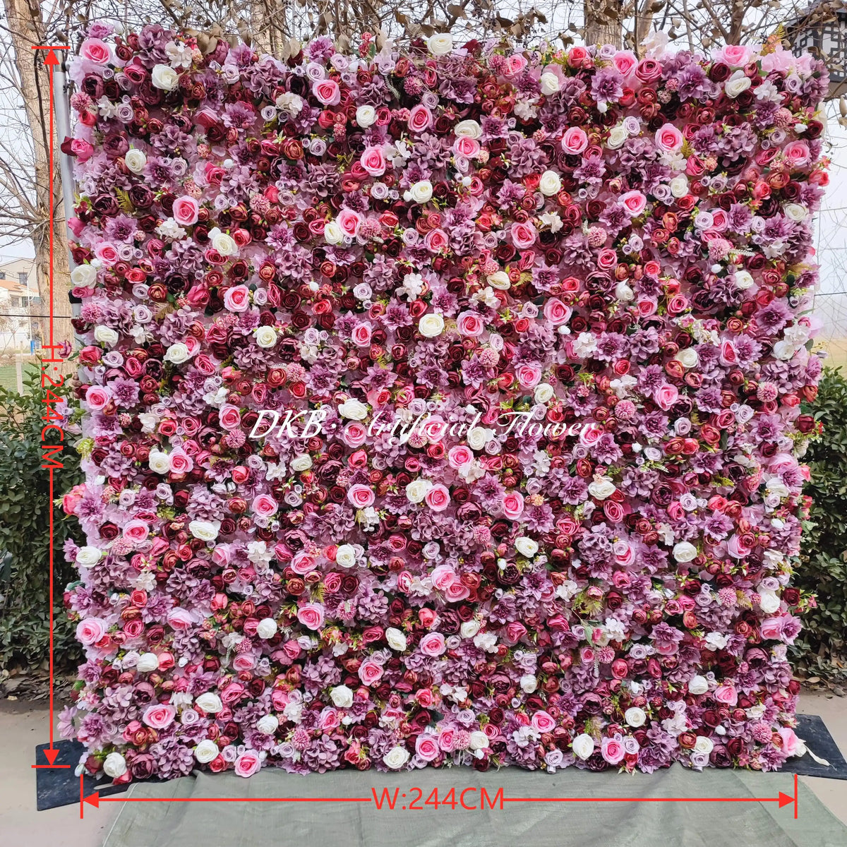 DKB High Quality Wedding Event Floral 5D Artificial Rose Flower Wall 8ft X 8ft Wedding Home Party  Decoration Stage Backdrop