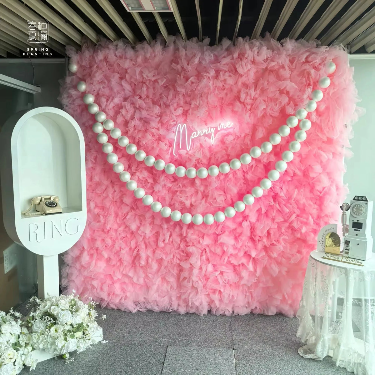SPRING PLANTING Creative Pearl Wedding Flowers Plant Silk Photo Booth Background Wedding Backdrop Artificial Flower Wall