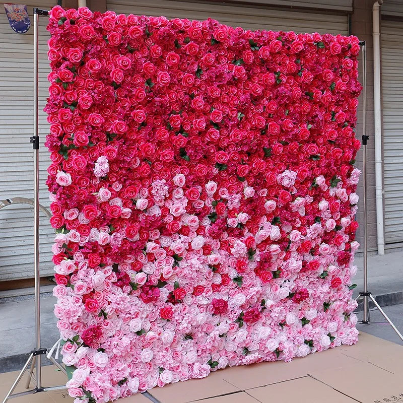 Luxury Rollable Silk Artificial Red Rose Flower Wall 8ft X 8ft Wedding Photography Backdrop Wholesale