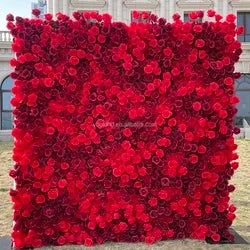 A01 Custom Pink White Floral Wall Panel Backdrop 3D 5D Roll up Zipper Fabric Artificial Silk Rose Flower Wall for Wedding Decor - #89 CA016