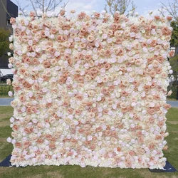 5D Simulation Cotton Elegant Pink White Rose Flower Wall Background for Wedding Venue Layout Photo Props