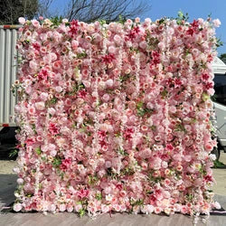 High-End Pink Fabric-Backed Artificial Flower Wall | Wedding Backdrop & Photography Background for Bridal Decoration
