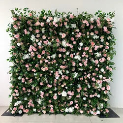 Custom 3d Roll up Fabric Cloth Base Pink Silk Rose Flowerwall Backdrop Panel Decor Artificial Flower Wall for Wedding Decor - #3 pink