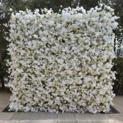 DKB Custom Wedding Decoration Roll up Flower Wall 3D Floral Cloth Flower Wall White Rose Flower Wall Backdrop for Wedding Decor - 8*8 feet or Custom Sizes / HQ262