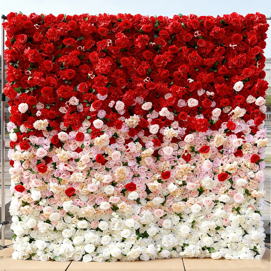 Luxury Rollable Silk Artificial Red Rose Flower Wall 8ft X 8ft Wedding Photography Backdrop Wholesale