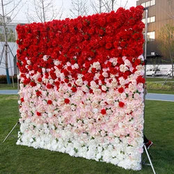 F198 Luxury Restaurant Wall Backdrop Decor Burgundy Flower Mat Artificial 3D 5D Red Faux Silk Rose Flower Wall for Wedding Event - 8ft x 8ft , 4ft x 8ft , 10ft x 8ft , or Custom / 60 flower wall