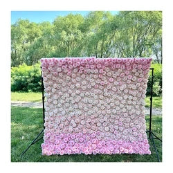MYFW High-quality Customized 5D 3D Flower Wall Backdrop Silk Artificial Decorative Flower Wall Pink Wedding Rose Wall Penels - 240*240cm free size you like / Light Pink 01
