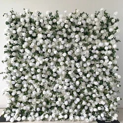 Custom 3d Roll up Fabric Cloth Base Pink Silk Rose Flowerwall Backdrop Panel Decor Artificial Flower Wall for Wedding Decor