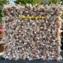 L-R513 Custom High Quality Wholesale 5D Pink Mixed Flowers for Wedding Party Decoration, Best Selling Artificial Flower Wall - 8ft*8ft, 10ft*10ft, Customized / FW515