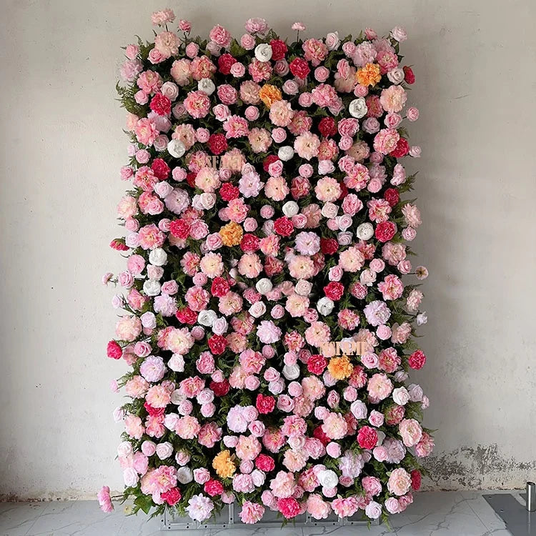 MSFAME Artificial Flowers Wall Wedding Decoration 5D Large Panel Backdrop Peony Pink Flower Wall