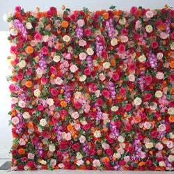 EG-M041 5D 8ft X 8ft Roll up Fabric Flower Wall Artificial Rose White Flower Wall for Wedding Backdrop Decoration - 1 Square Meter / Brown 09