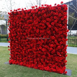F198 Luxury Restaurant Wall Backdrop Decor Burgundy Flower Mat Artificial 3D 5D Red Faux Silk Rose Flower Wall for Wedding Event - 8ft x 8ft , 4ft x 8ft , 10ft x 8ft , or Custom / 66 flower wall