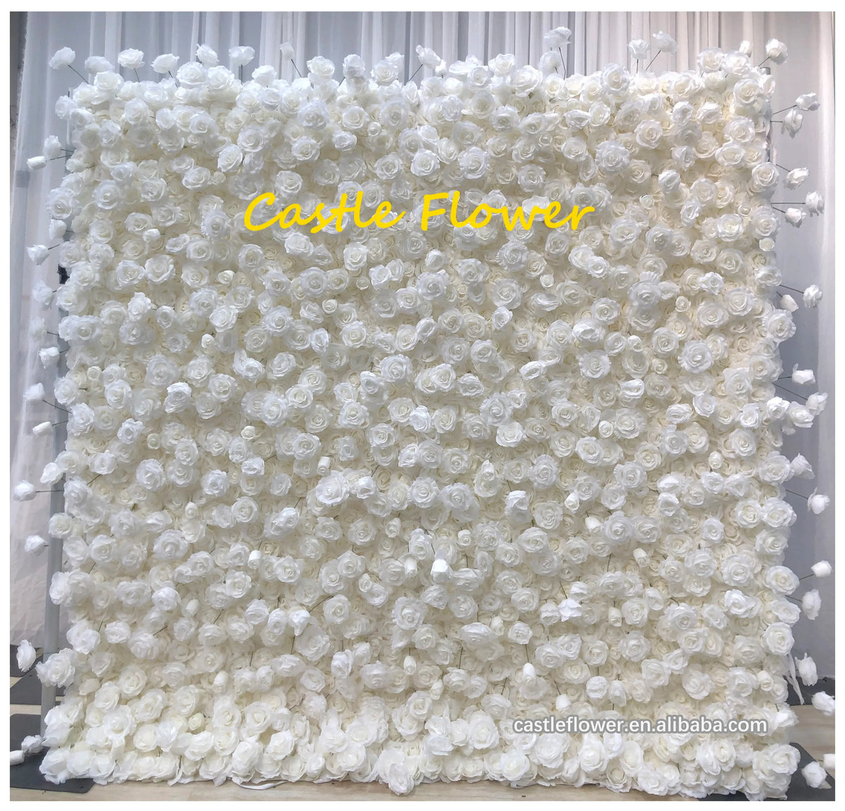 O-W011 8ft X 8ft  Roll up Cloth Flower Wall Backdrop Events Wedding Decor Artificial Flowers Wall Silk Rose Wall Flower Decor