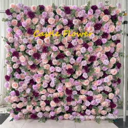 Customized 3D Silk Roll up Cloth Back Drop Panel 8ft X 8ft Wedding Events Artificial Red Rose Flower Wall Backdrop for Wedding - 8*8ft,10*10ft,Custom / 12