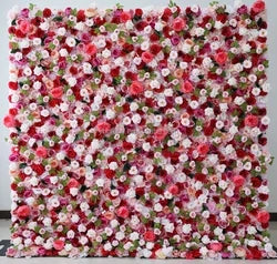 A01 Custom Pink White Floral Wall Panel Backdrop 3D 5D Roll up Zipper Fabric Artificial Silk Rose Flower Wall for Wedding Decor - #68 416
